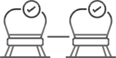 Thin Line Art Public Seats with Space for Apply Social Distancing icon. vector