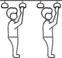 Line art Hanger holding people standing with social distancing in transport vehicle icon. vector