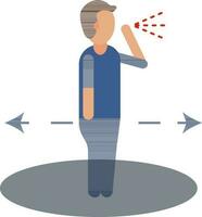 Flat style sneezing or coughing man with hand icon for Social distancing. vector