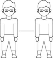 Eyeglasses wearing two men standing with social distancing icon in thin line art. vector