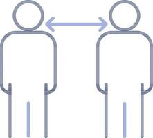 Blue line art illustration of Two Man Standing with Social Distancing. vector