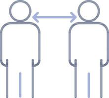 Blue line art illustration of Two Man Standing with Social Distancing. vector