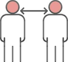 Two Man Standing with Social Distancing thinline icon. vector