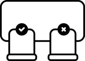 Chair with Cross and Check Mark for Social Distancing icon in line art. vector