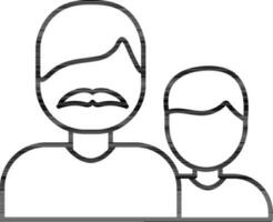 Black line art character of father and son. vector