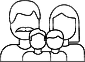 Line art of faceless father, mother, with son and daughter. vector