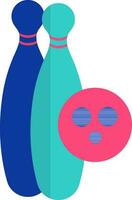 Bowling pin and bowling ball icon in half shadow. vector