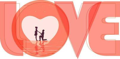 creativo texto amor con Pareja silueta. vector