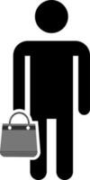 hombre con compras bolso icono en negro color. vector