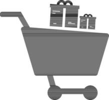 Illustration of cart with gift in black color. vector
