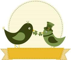 Illustration of green birds with shamrock leaves. vector