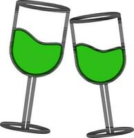 Flat illustration of Wine Glasses with green bear. vector