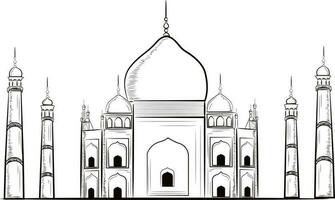 Black and white Taj Mahal. vector