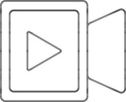Video camera with play button in black line art. vector