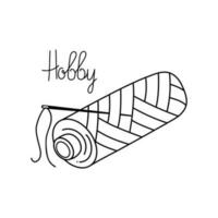 Reel of thread and a needle. Sign of sewing, hobbies, needlework. Calligraphy, lettering.  Doodle style.  Vector illustration. Background isolated.