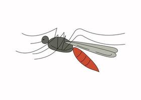 Mosquito, insect. Bloodsucker. Malaria control concepts. Doodle style.  Vector illustration on white isolated background.