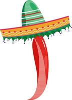 Red chilli wearing mexican hat. vector