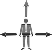 Black style of employee icon with three direction of arrow. vector