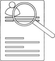 Resume icon with magnify glass in stroke for job recruitment. vector