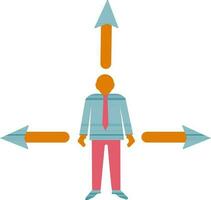 Illustration of employee icon with three direction of arrow. vector