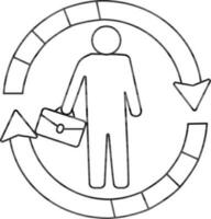 Stroke style of businessman with suitcase on circular arrow. vector