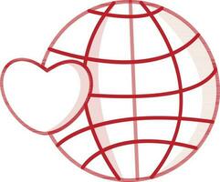 Globe with heart made by red line art. vector