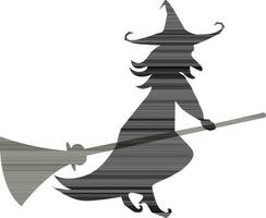 Silhouette of witch flying on broom. vector