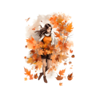 otoño mujer camiseta diseño, libro cubrir ,carteles y otro usos, png . generativo ai.