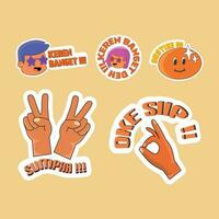 Set of vintage groovy characters and elements for poster of sticker design. Retro character vector