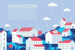 City buildings landing page. Town apartment banner, building apartments cityscape and modern townscape panorama vector illustration