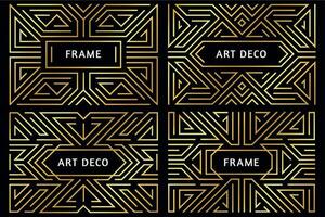 Art deco frames. Vintage golden line border, decorative gold ornament and luxury abstract geometric frame borders vector illustration