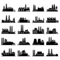 industria negocio edificios industrial depósito, fabricación fábrica y suerte exterior siluetas vector ilustración conjunto