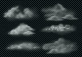 Realistic fog. Steam fogs clouds, smoke cloud and water vapor mist 3d vector illustration set