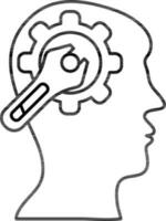 Wrench with Cogwheel on Man mind icon in line art. vector