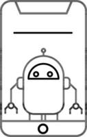 línea Arte ilustración de robot en teléfono inteligente icono. vector