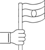 Human Hand holding Flag icon in black line art. vector