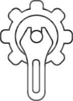 Wrench with Cogwheel icon in line art. vector