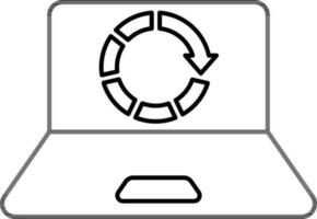 Black line art illustration of Reload arrow in laptop screen icon. vector