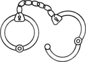 Black line art illustration of Handcuff icon. vector