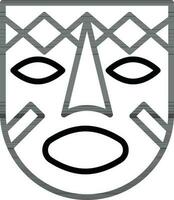 Black line art illustration of Tribal face mask icon. vector