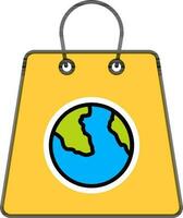 Earth symbol on carry bag icon in yellow color. vector