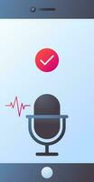 Check or Apply voice recorder microphone in smartphone icon. vector