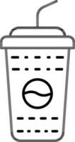 Soft drink glass with straw icon in line art. vector