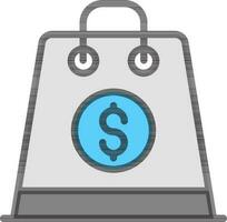 dinero símbolo en compras bolso icono en gris y azul color. vector