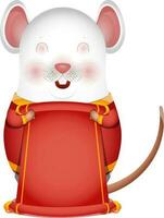 Chines cute rat character holding empty scroll paper. vector