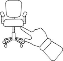 Icon of employee chair seen with hand in stroke style. vector