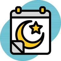 Crescent moon with star on Calendar icon in flat style. vector