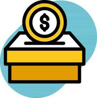 Flat style Money box icon in yellow and white color. vector