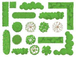 parte superior ver arboles y arbustos bosque árbol, verde parque arbusto y planta mapa elementos Mira desde encima aislado vector conjunto