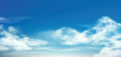 Cloud in blue sky. Fluffy clouds in cloudy daytime skies. Realistic white clouds vector background illustration